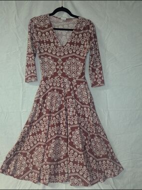 Women's Rust Rose Printed V-Neck Fit & Flare Dress